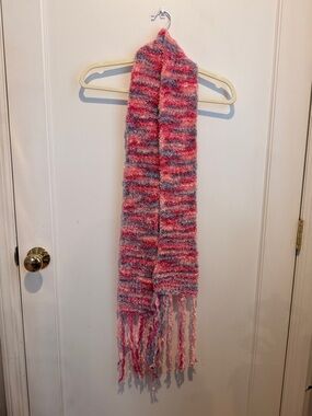 Soft Pink Multi-Color Knit Fringe Scarf